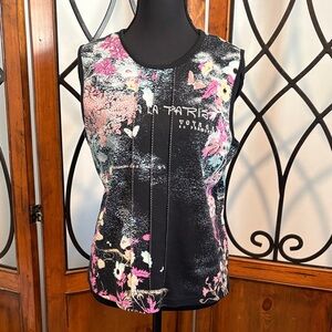 Christopher & Banks Black Floral Tank with Pink and Cream Accents
